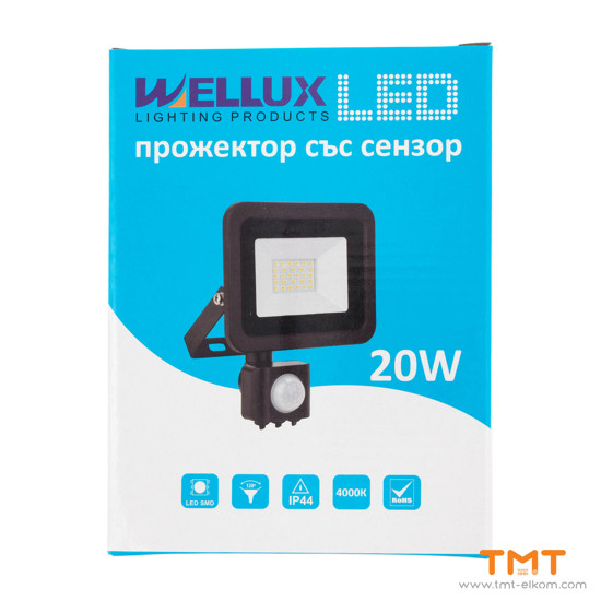 Снимка на ПРОЖЕКТОР LED 20W+СЕНЗОР,4000K,1600Lm,WELLUX,LF-BK