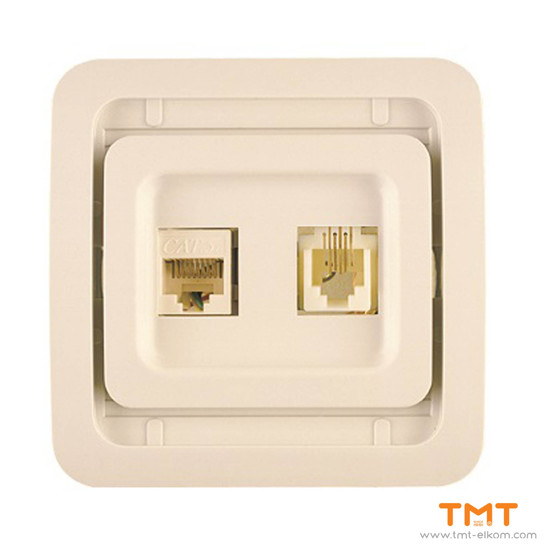 Снимка на РОЗЕТКА ТЕЛЕФ+КОМП.КРЕМ,CAT 5e,RJ11+RJ45 32037